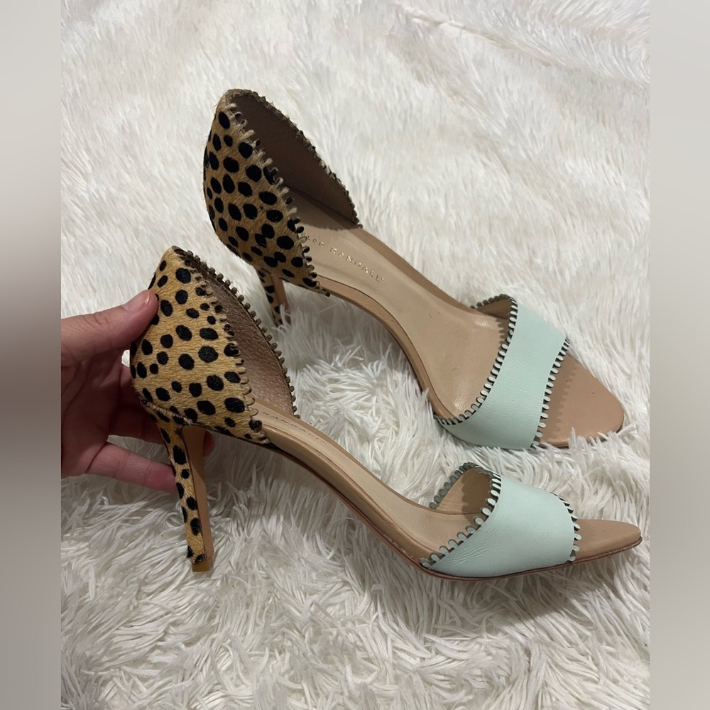 Light Blue Leather and Leopard Print Haircalf D'orsay Heels